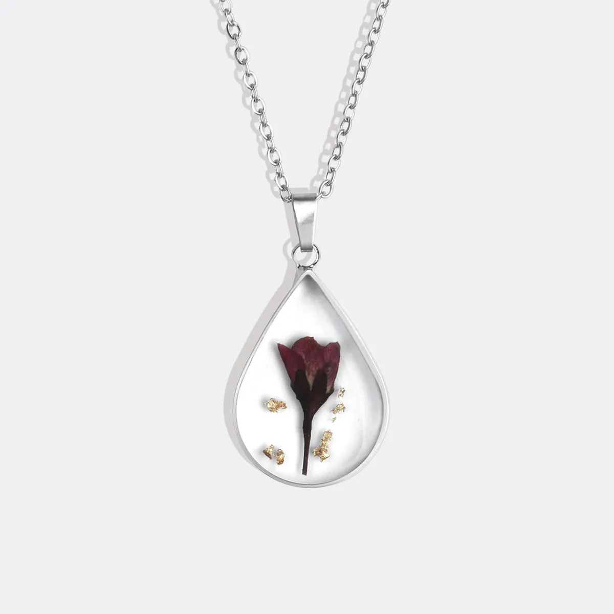 Pressed Birth Flower Droplet Necklace