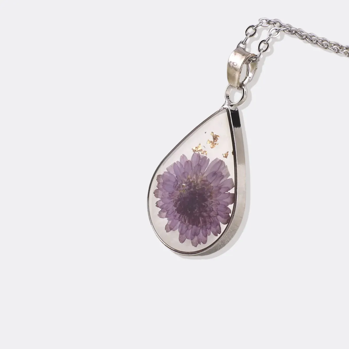 Pressed Birth Flower Droplet Necklace