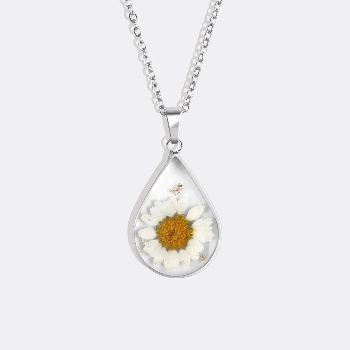 Pressed Birth Flower Droplet Necklace