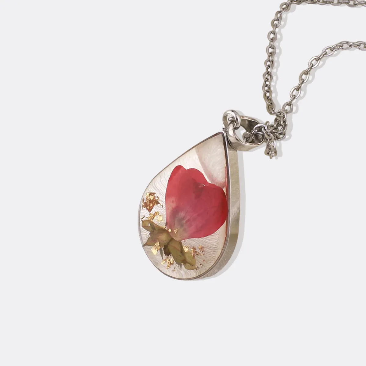 Pressed Birth Flower Droplet Necklace