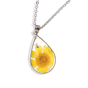 Pressed Birth Flower Droplet Necklace