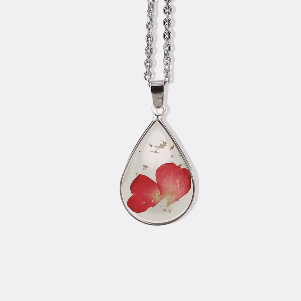 Pressed Birth Flower Droplet Necklace