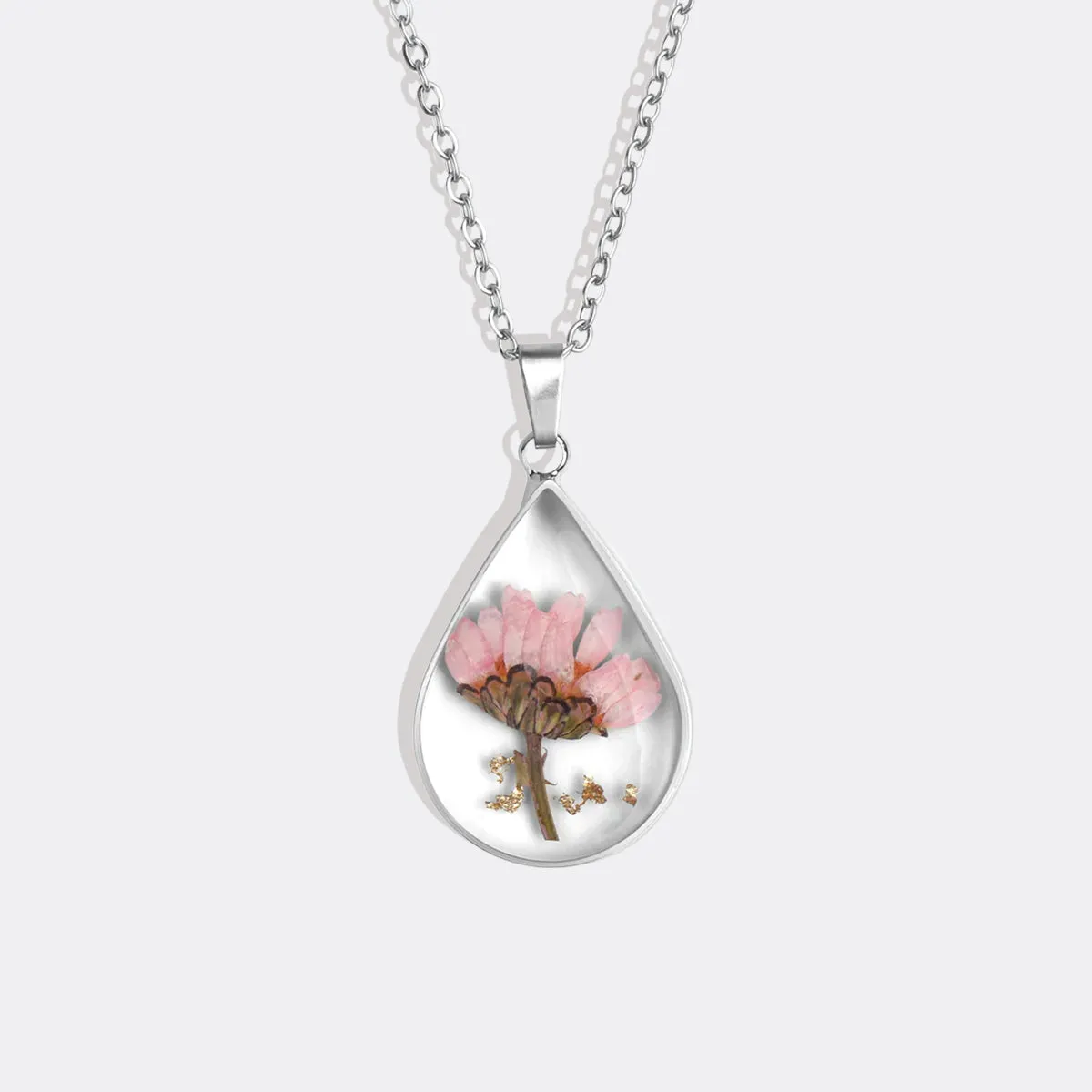 Pressed Birth Flower Droplet Necklace