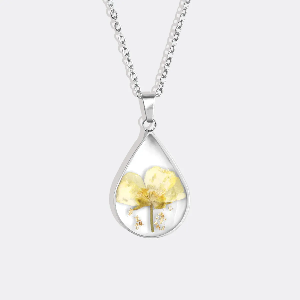 Pressed Birth Flower Droplet Necklace