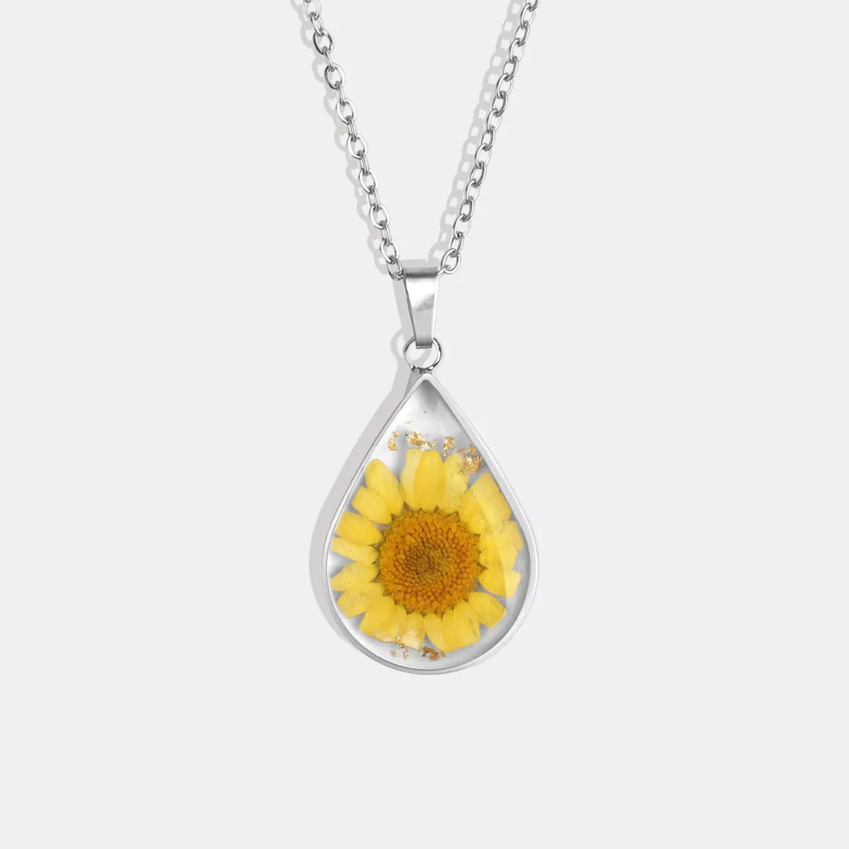 Pressed Birth Flower Droplet Necklace