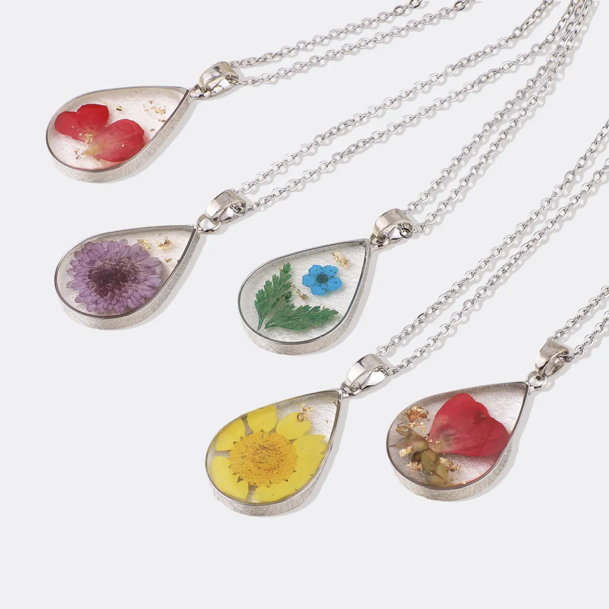 Pressed Birth Flower Droplet Necklace