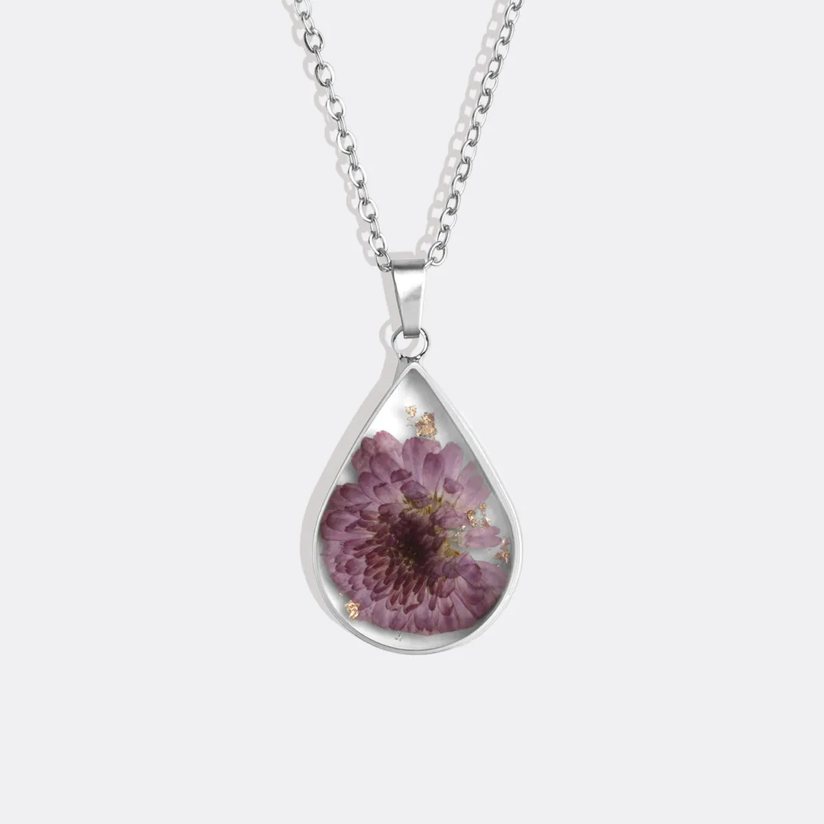 Pressed Birth Flower Droplet Necklace