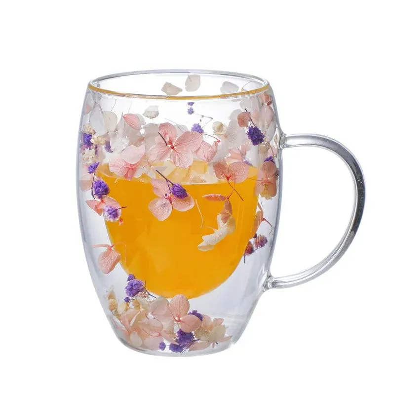 Pressed Flowers Double-Walled Glass Mug