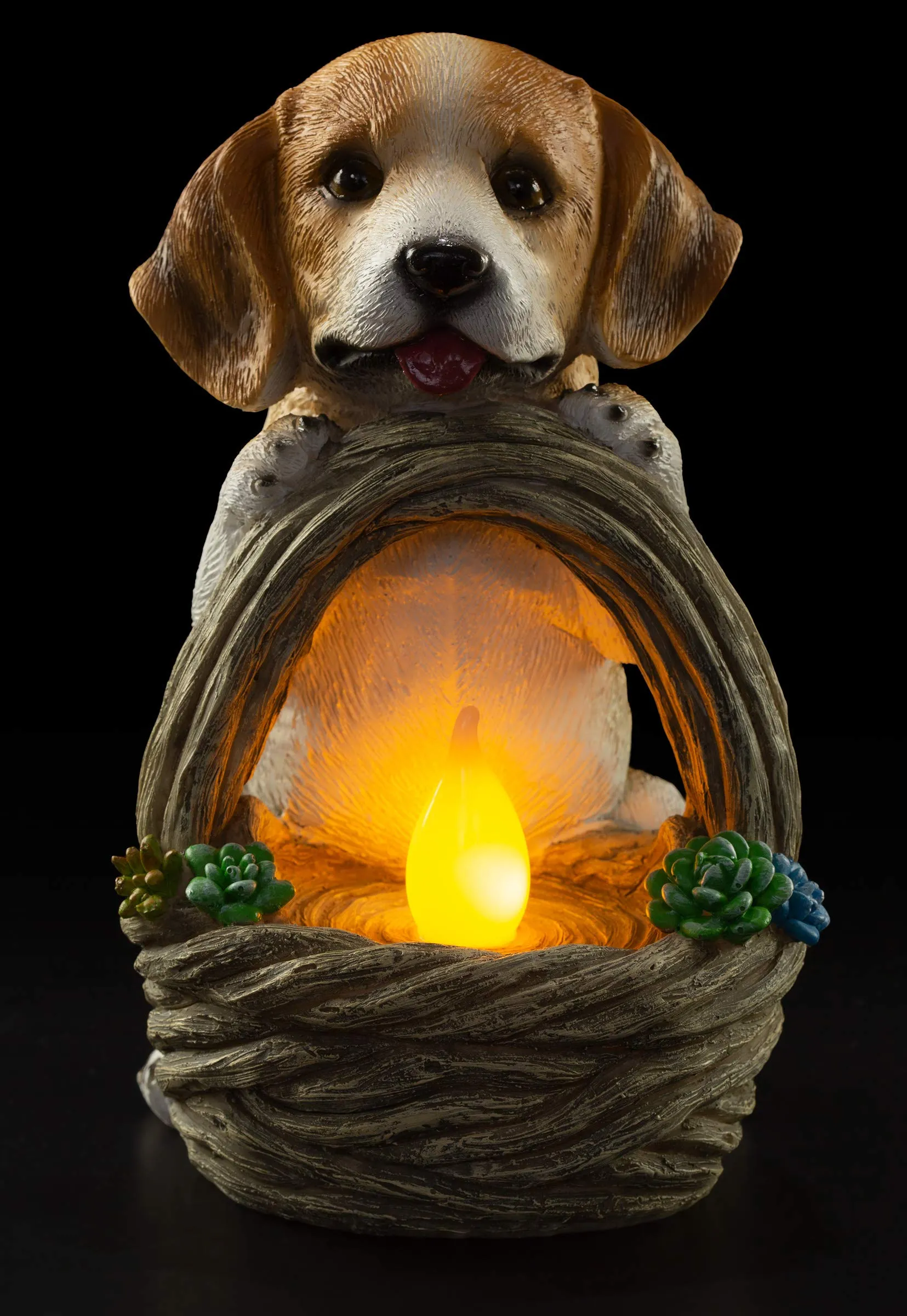 Puppy Dog With Basket Solar Powered Led Outdoor Decor Garden Light