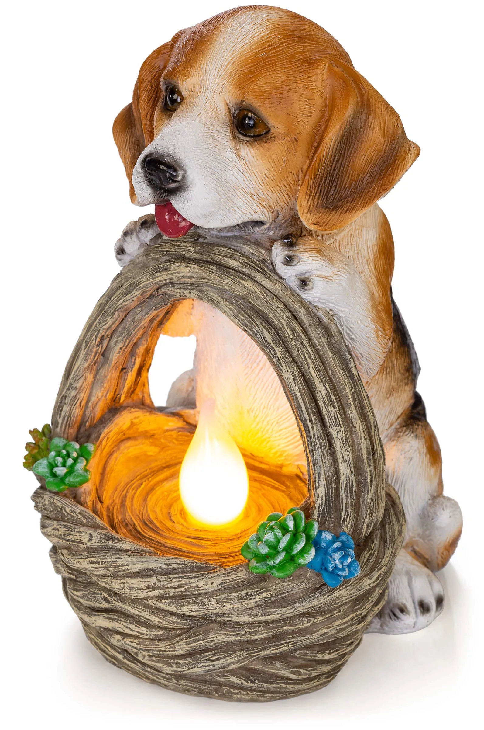 Puppy Dog With Basket Solar Powered Led Outdoor Decor Garden Light