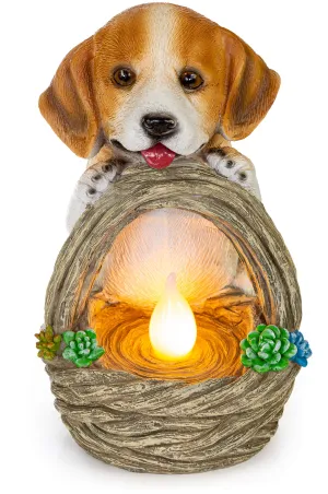 Puppy Dog With Basket Solar Powered Led Outdoor Decor Garden Light