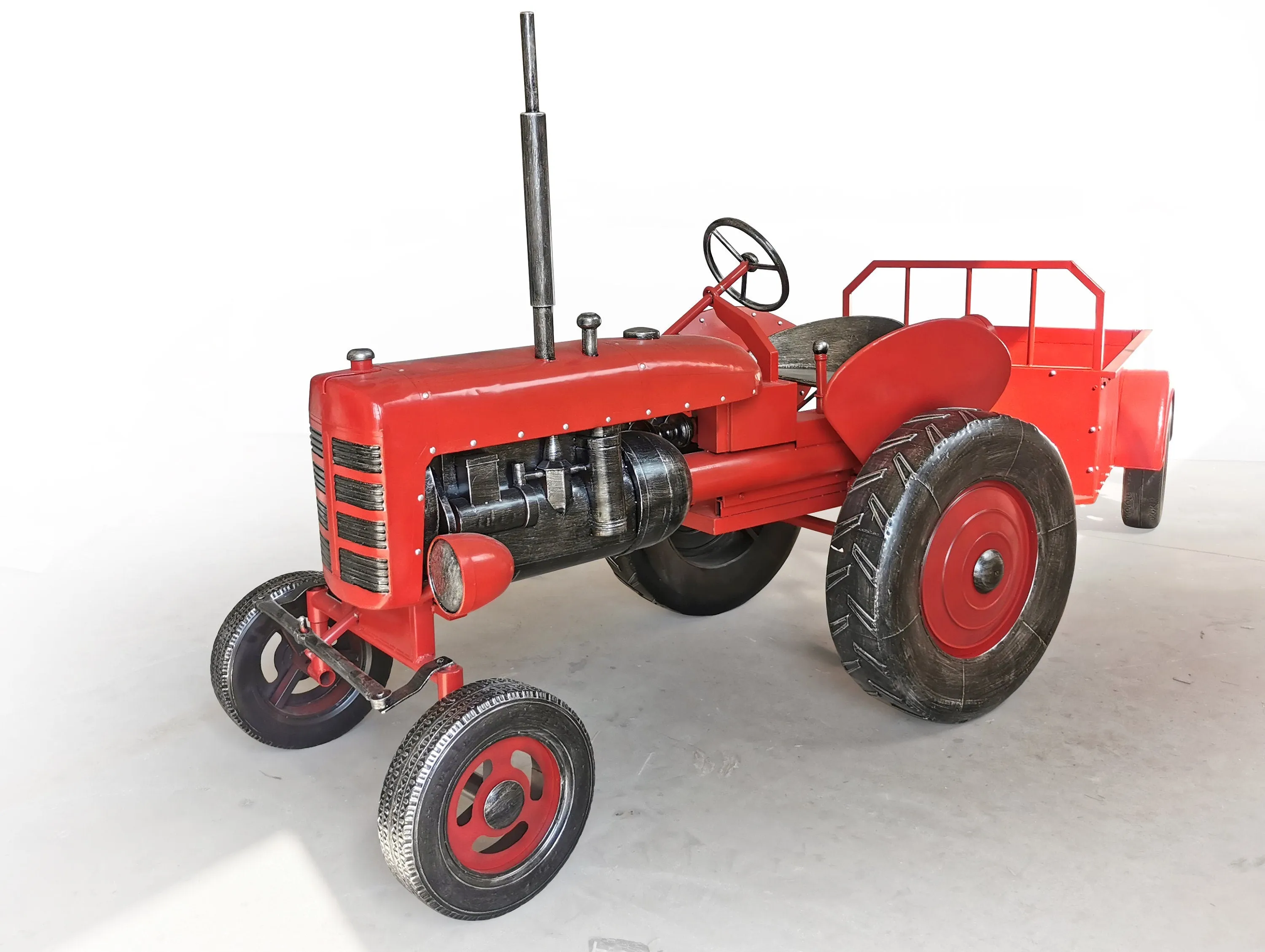"The Chesney" Red Metal Decorative Tractor with Cart