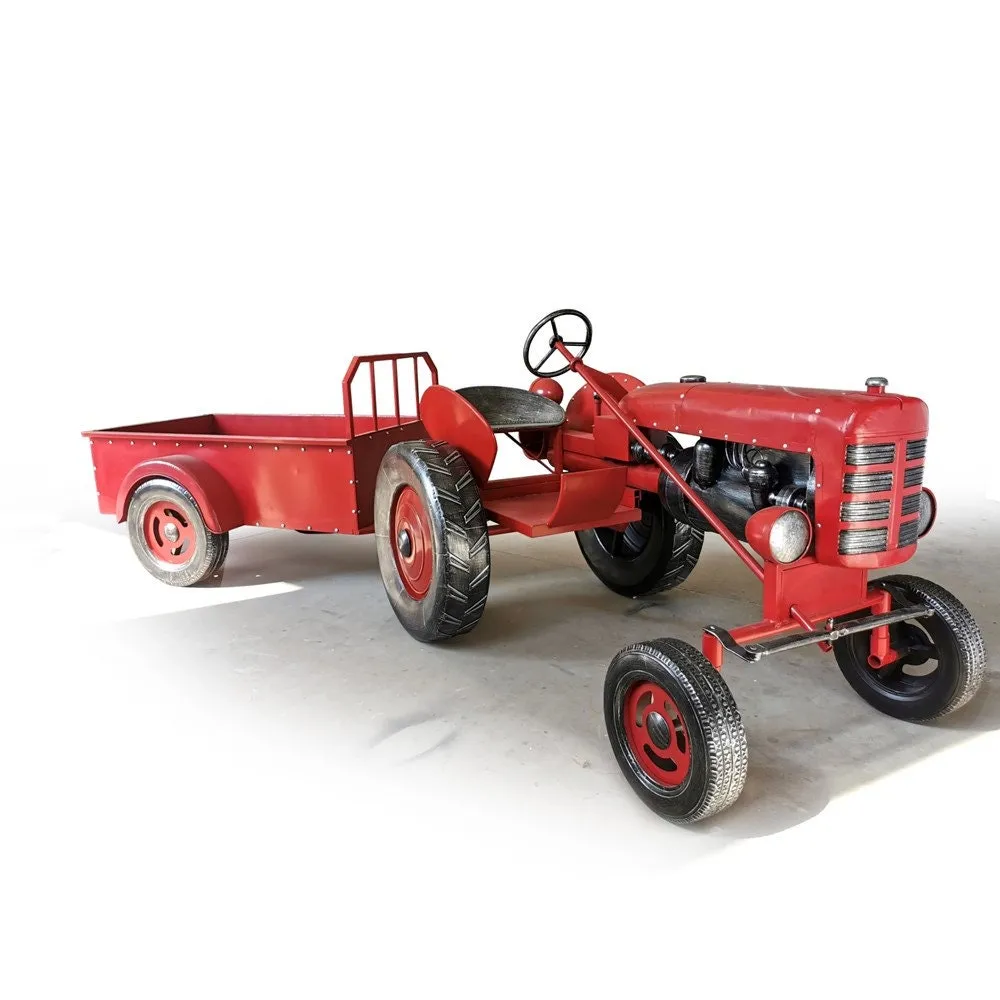 "The Chesney" Red Metal Decorative Tractor with Cart
