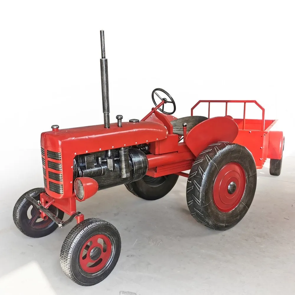 "The Chesney" Red Metal Decorative Tractor with Cart