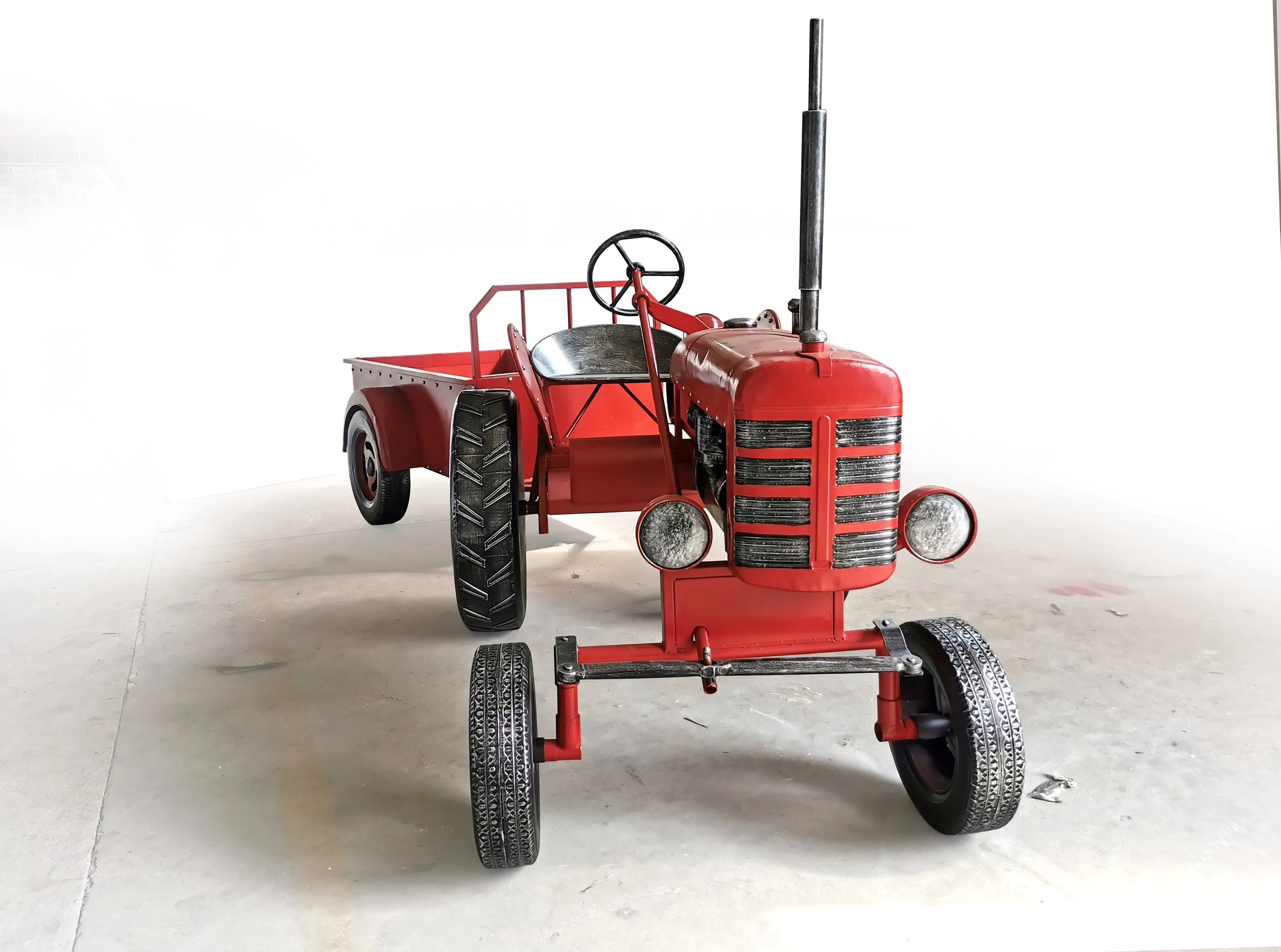 "The Chesney" Red Metal Decorative Tractor with Cart