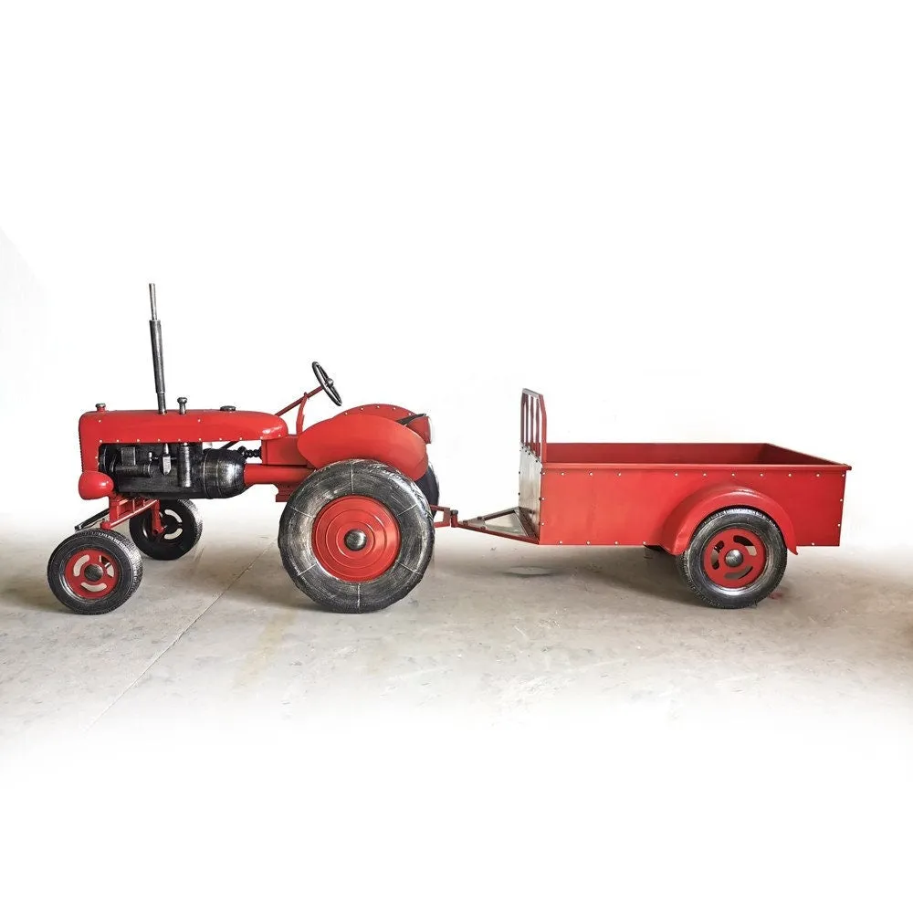 "The Chesney" Red Metal Decorative Tractor with Cart