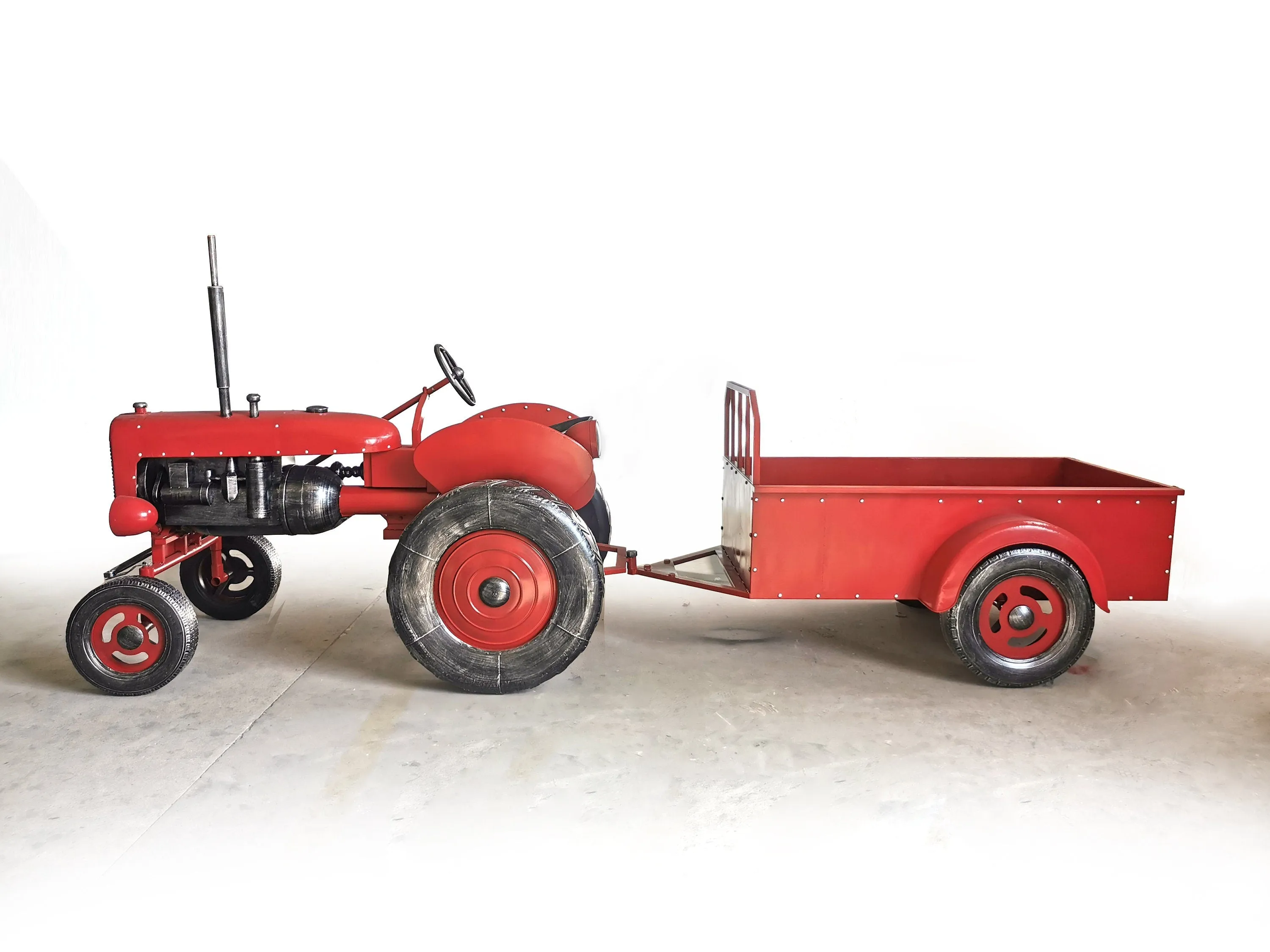 "The Chesney" Red Metal Decorative Tractor with Cart