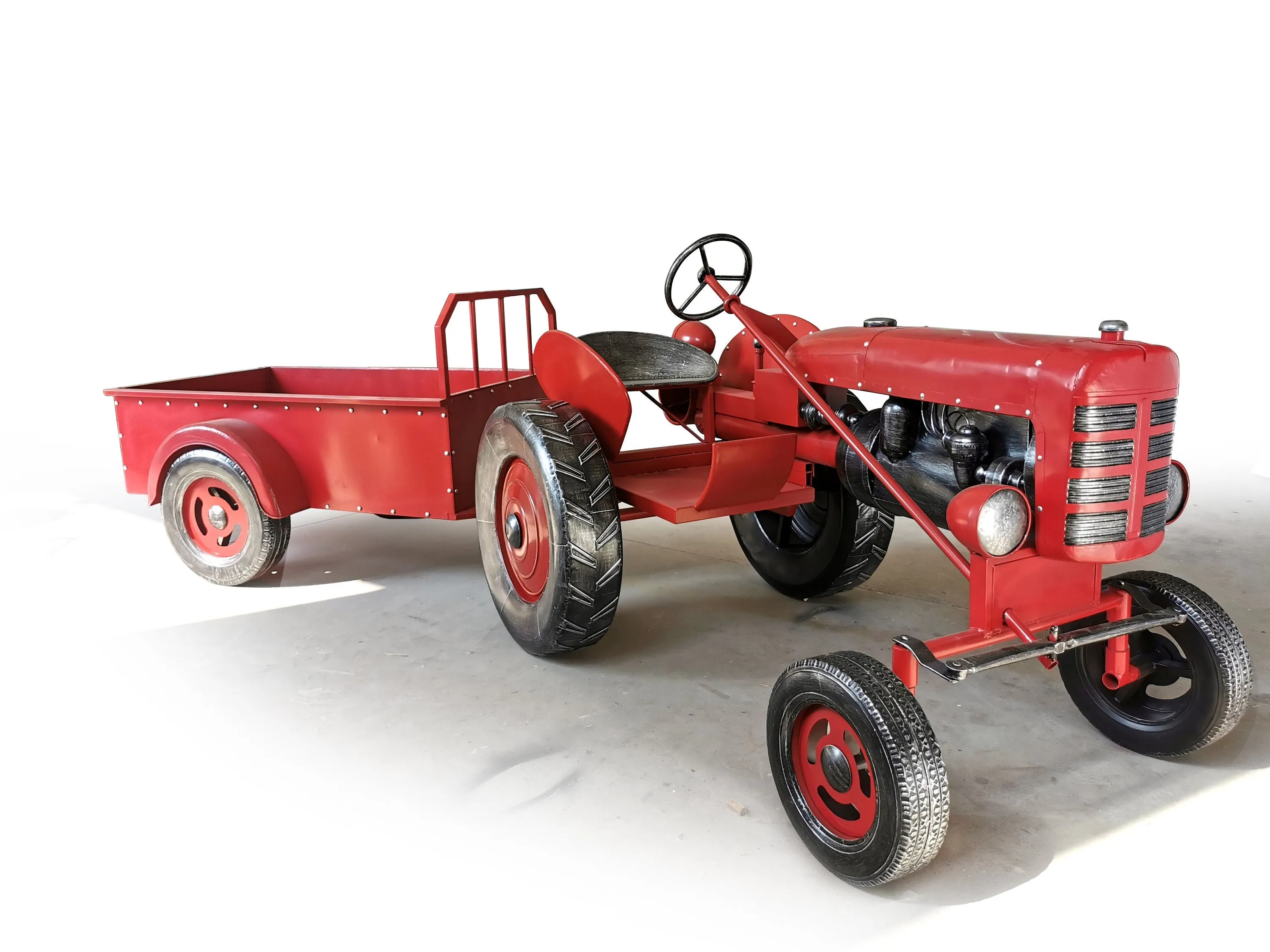 "The Chesney" Red Metal Decorative Tractor with Cart