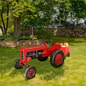 "The Chesney" Red Metal Decorative Tractor with Cart