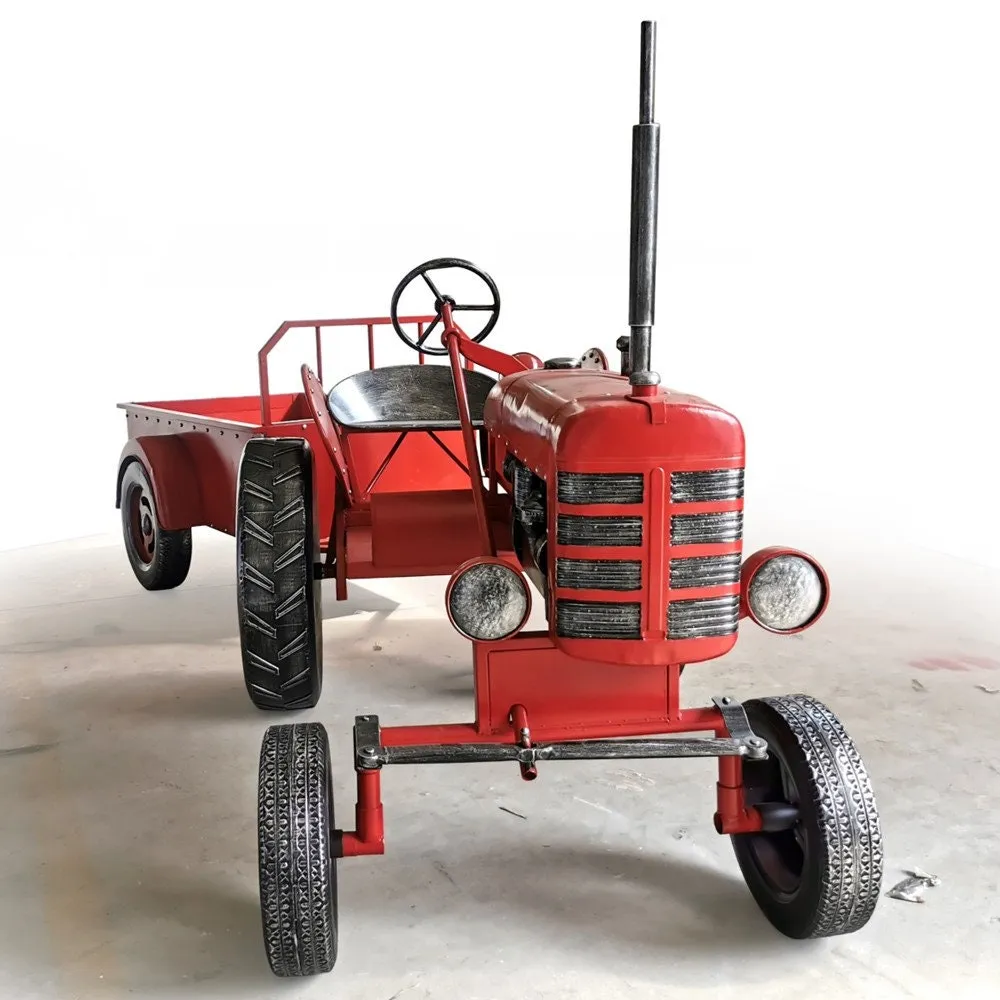 "The Chesney" Red Metal Decorative Tractor with Cart