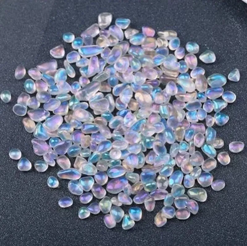 Rainbow Aura Natural Moonstone For Glass Fish Jar Crystals ornaments