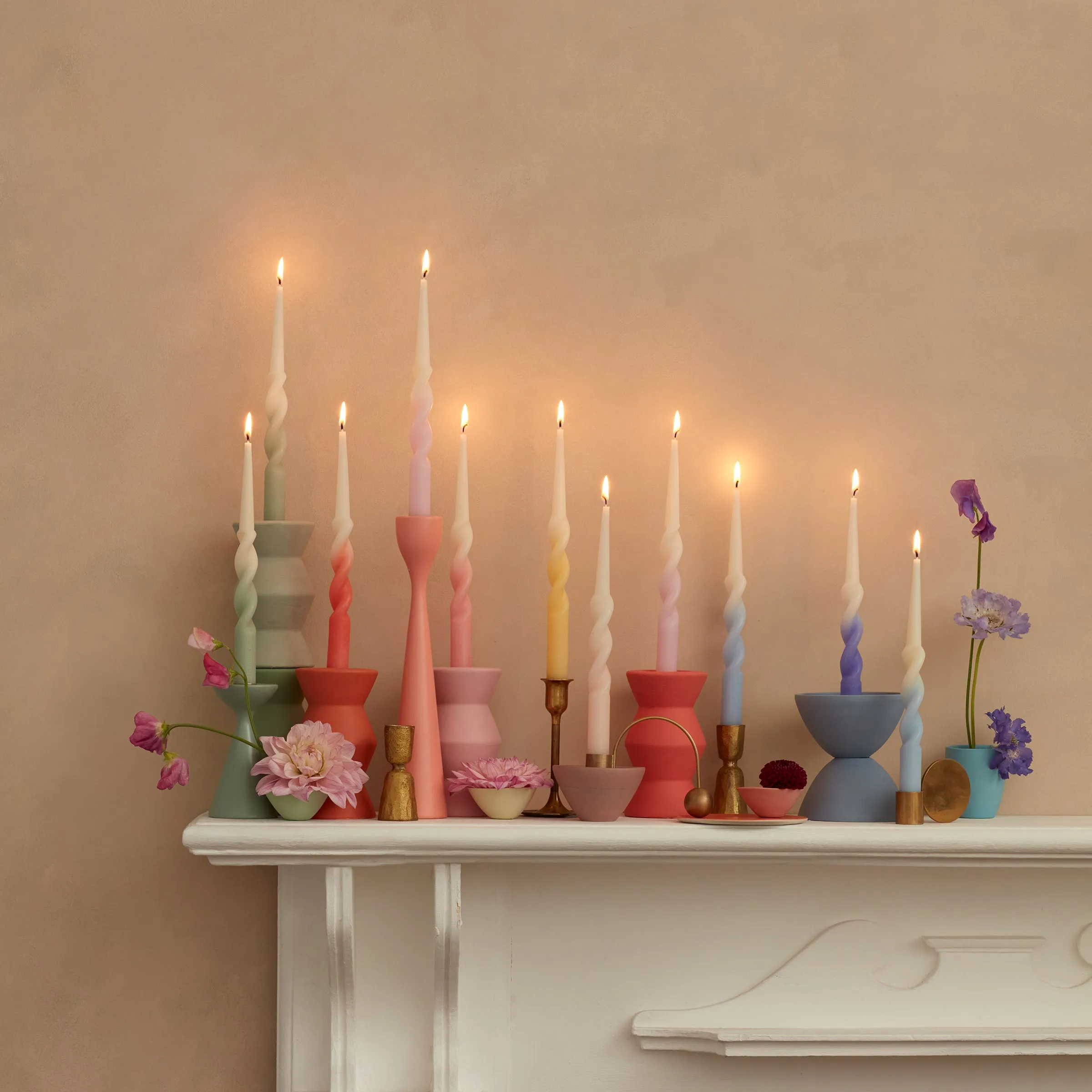 Rainbow Twisted Table Candles (x 8)