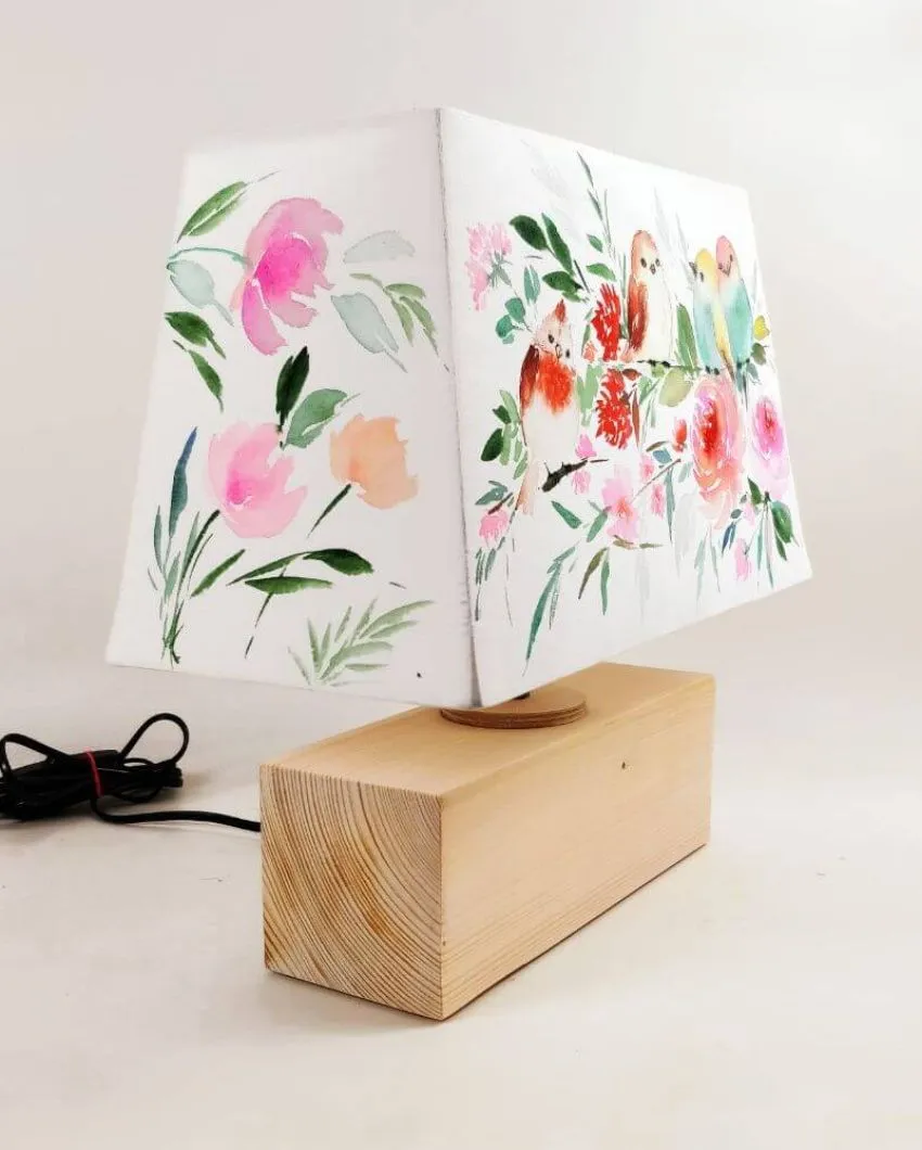 Rectangle New Birds Lamp Shaded Cotton Table Lamp