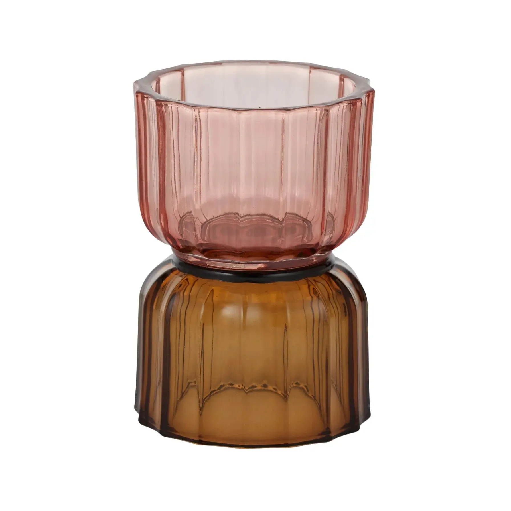 Ribbed Glass Candleholder Pink