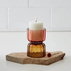 Ribbed Glass Candleholder Pink