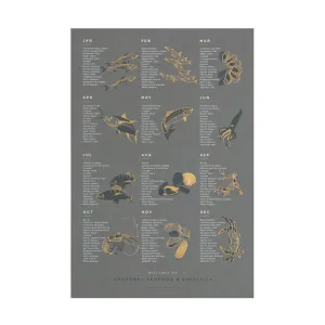 Seasonal Seafood Calendar 13" x 19" Foil Pressed Print
