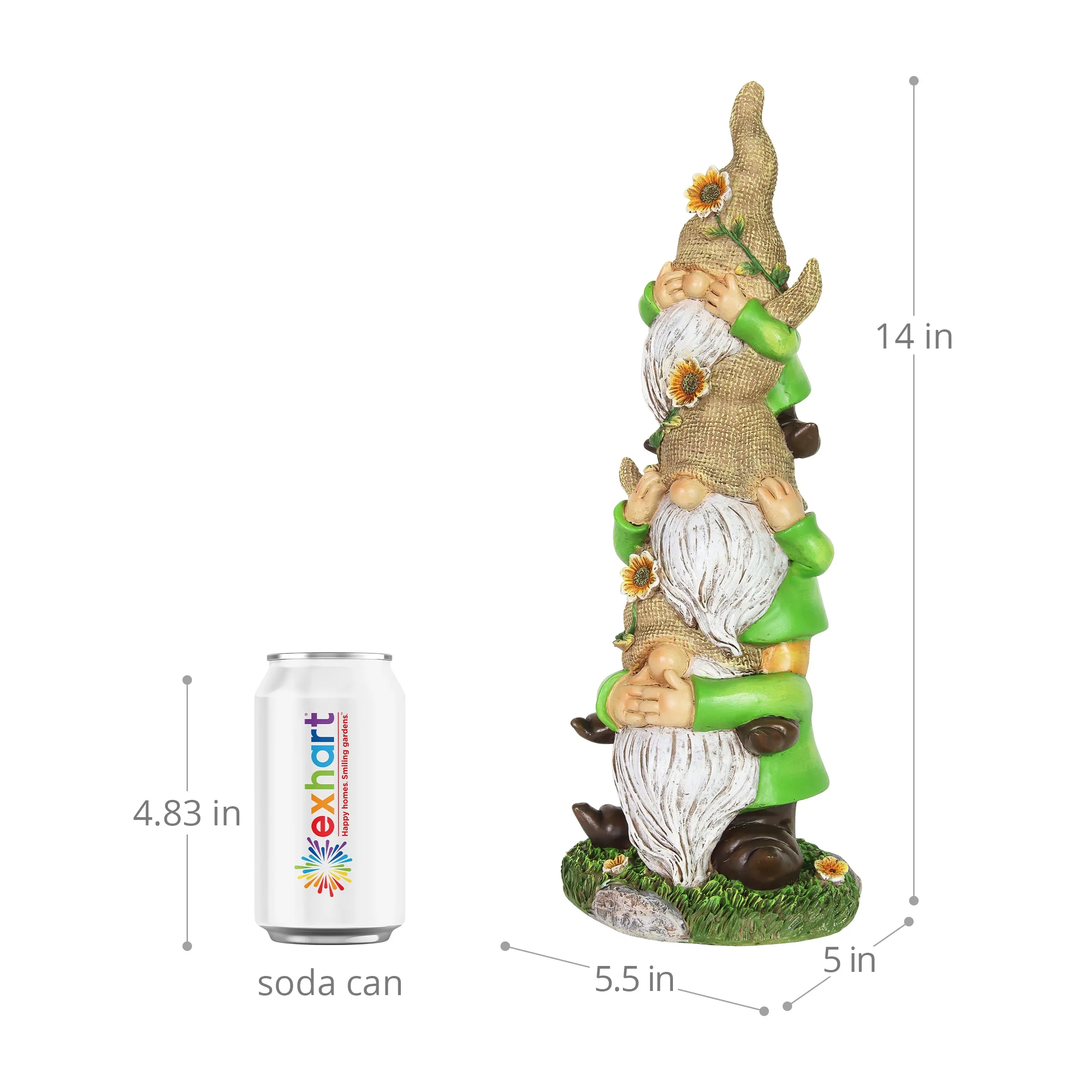 See No, Hear No, Speak No Evil Green T-Shirt Garden Gnomes Statue, 5 by 13.5 Inches