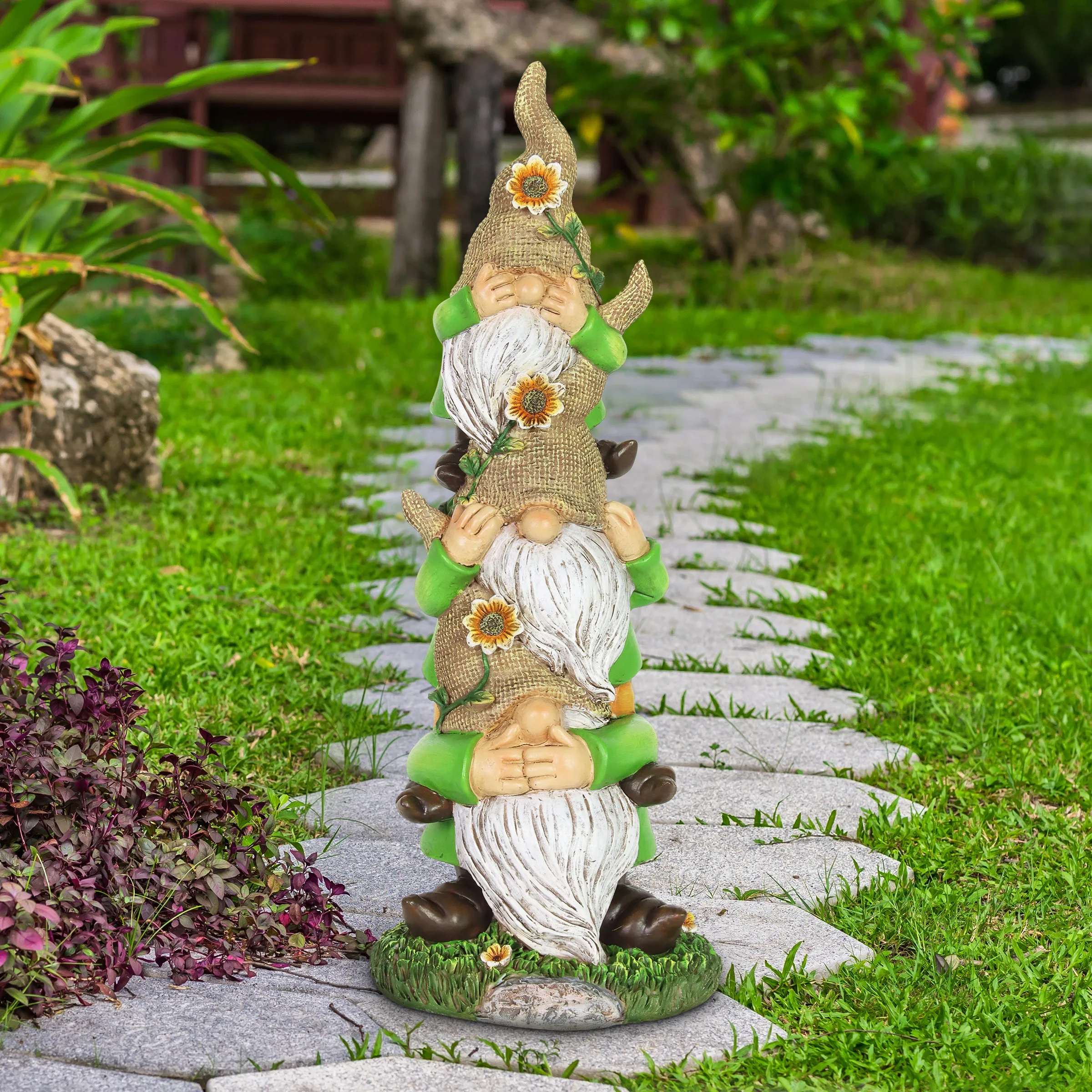 See No, Hear No, Speak No Evil Green T-Shirt Garden Gnomes Statue, 5 by 13.5 Inches