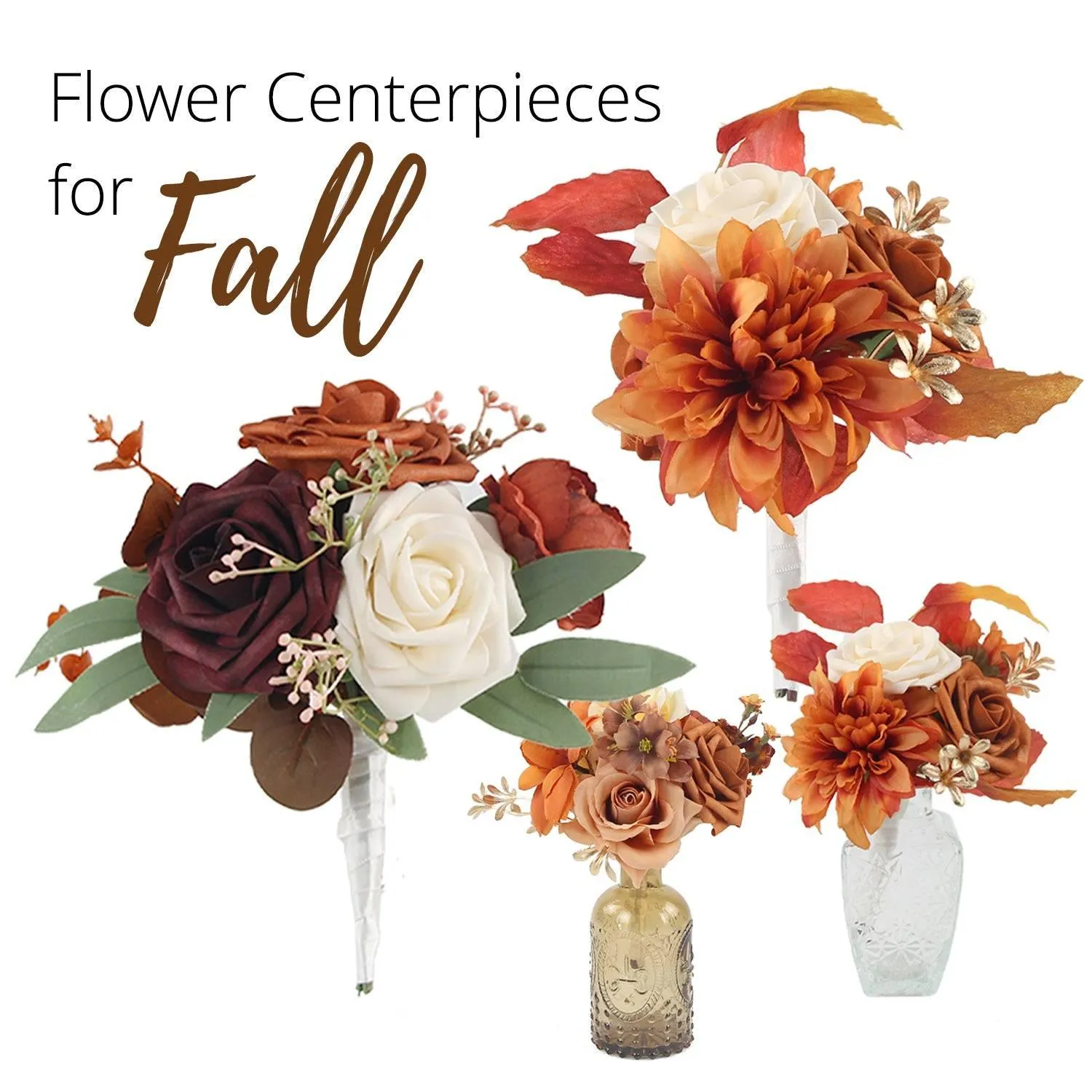Set of 6 Terracotta Flower Centerpieces in Amber Vases