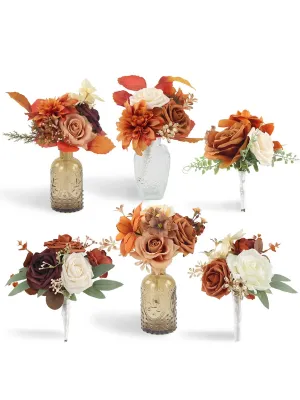Set of 6 Terracotta Flower Centerpieces in Amber Vases