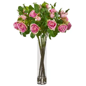 Silk Rose Artificial Arrangement in Cylinder Vase