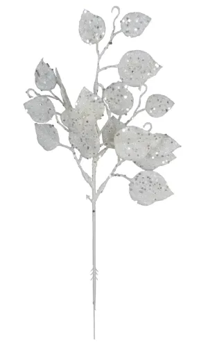 Silver Glitter Leaf Pick
