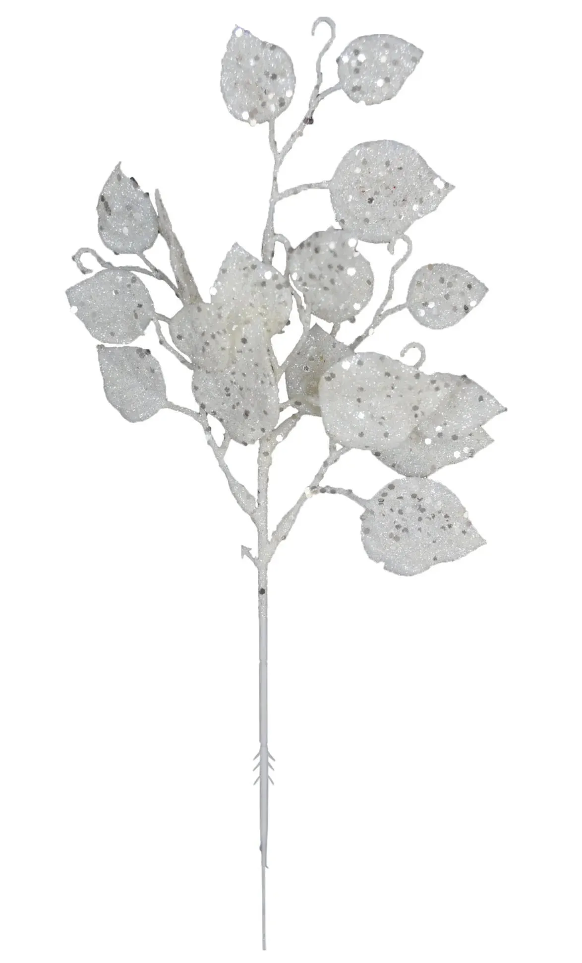 Silver Glitter Leaf Pick