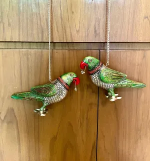 Silver Plated colored Parrots with chain for hanging -ANUB001SP