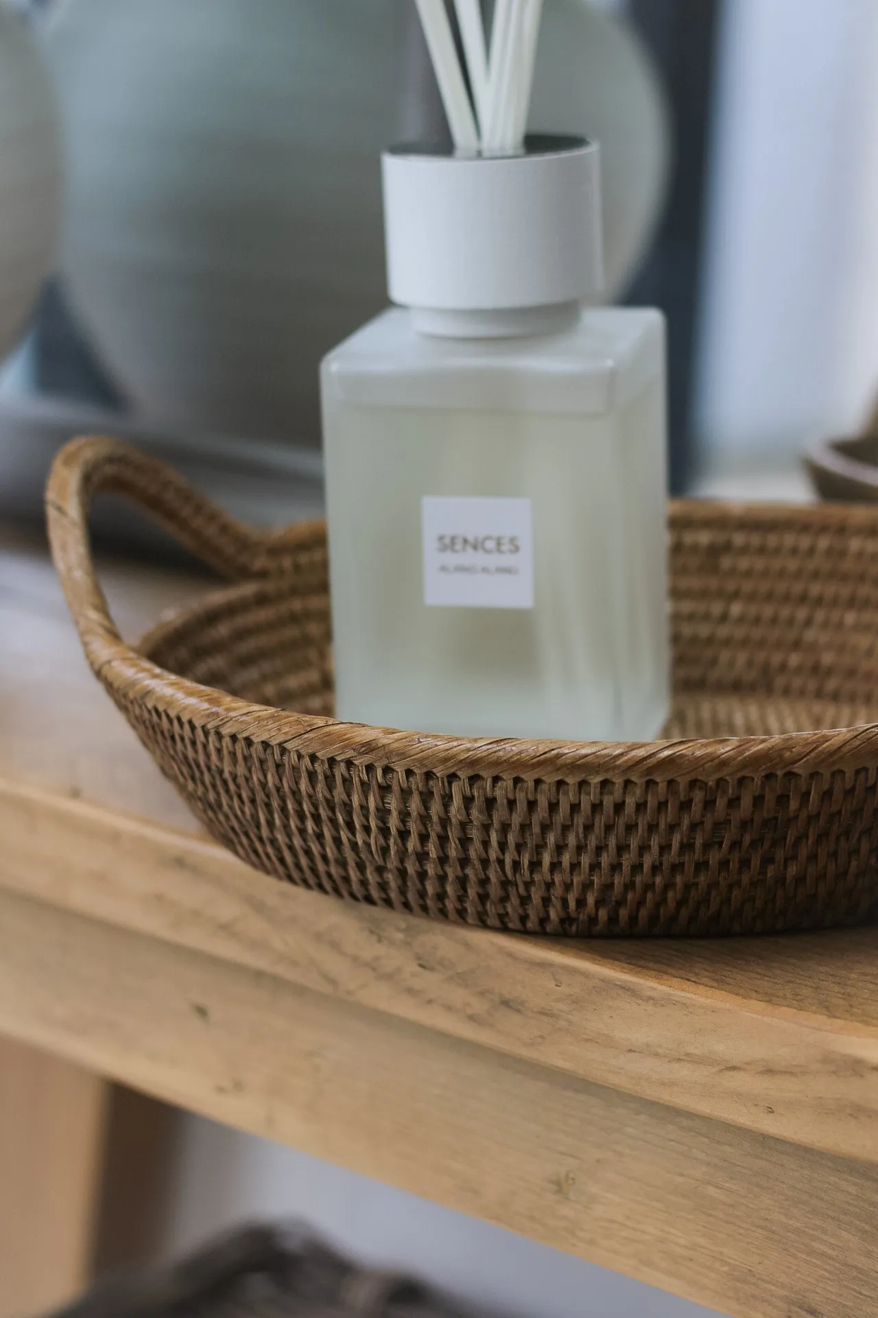 Small Natural Woven Rattan Oval Tray with Handles