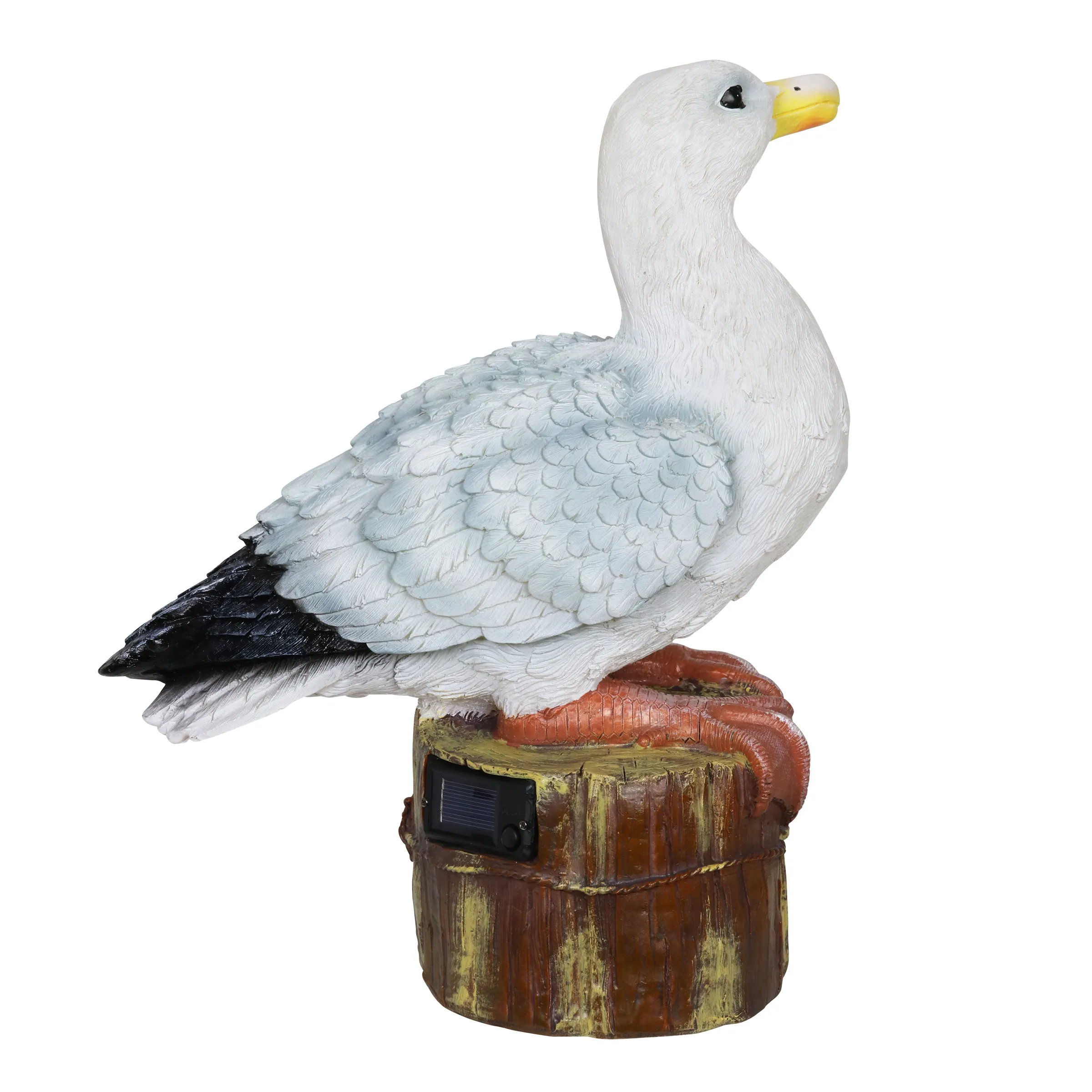 Solar Beach Seagull on a Pier Garden Statue, 15 by 16 Inches
