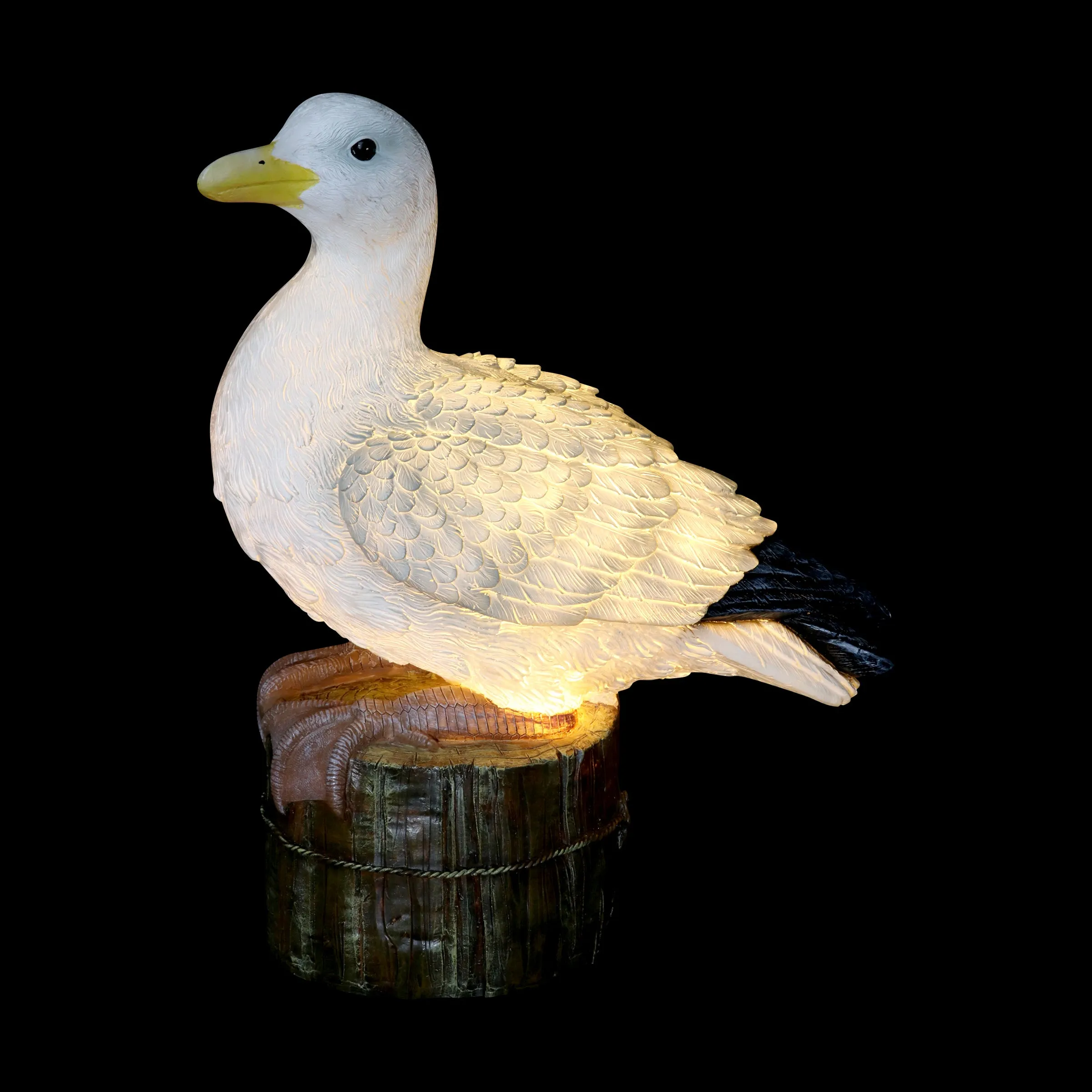 Solar Beach Seagull on a Pier Garden Statue, 15 by 16 Inches