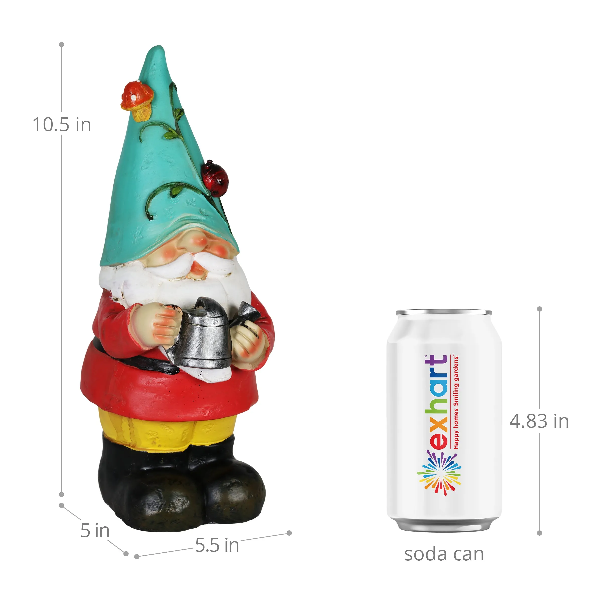 Solar Blue Hat Billy Garden Gnome Statue with Watering Can, 10 Inch