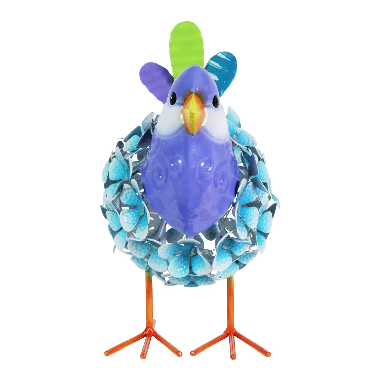 Solar Blue Metal Song Bird with 38 LEDs in a Flower Body Garden Statue, 6 by 7.5 Inches