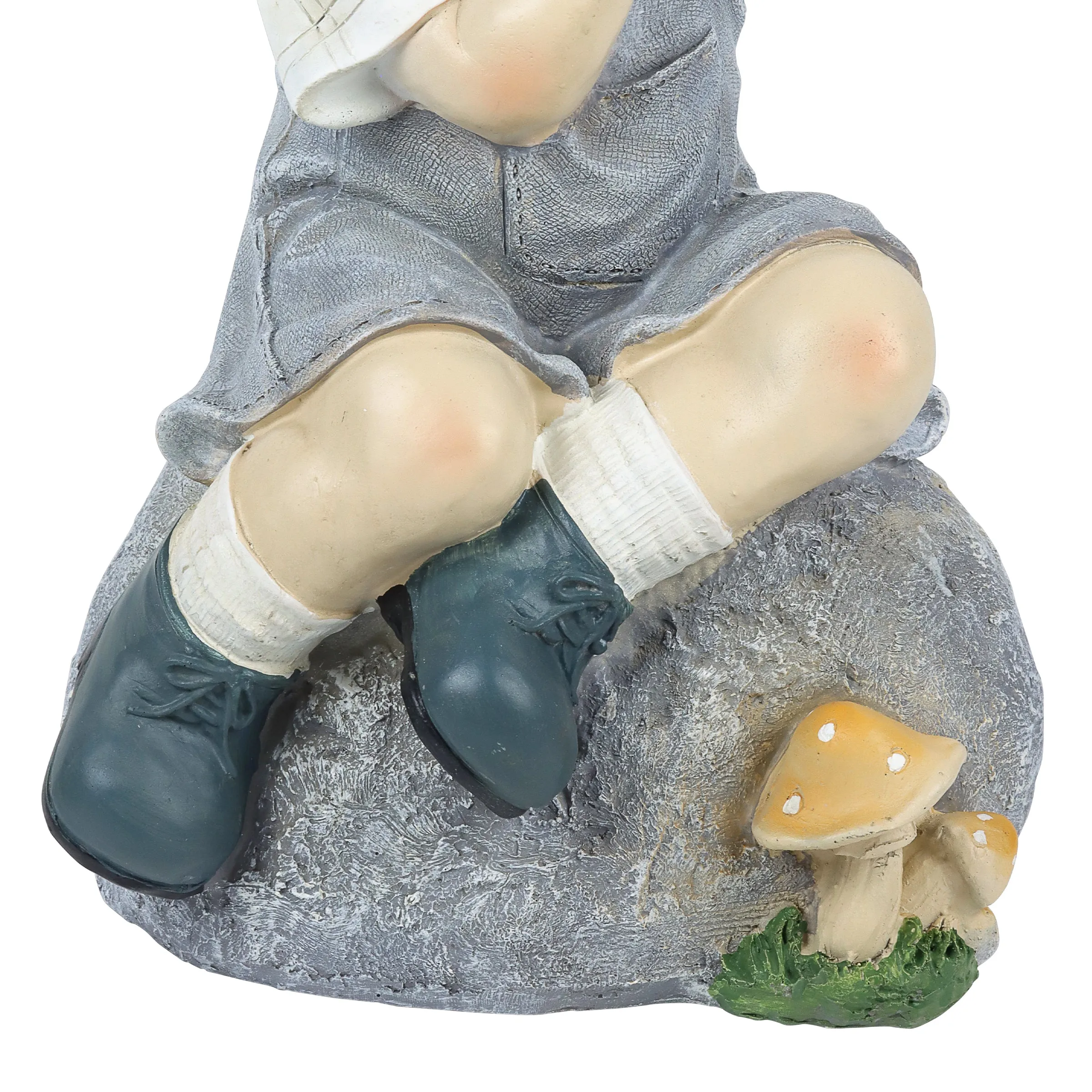 Solar Boy Holding a LED Firefly Jar Garden Statuary, 18 Inches tall