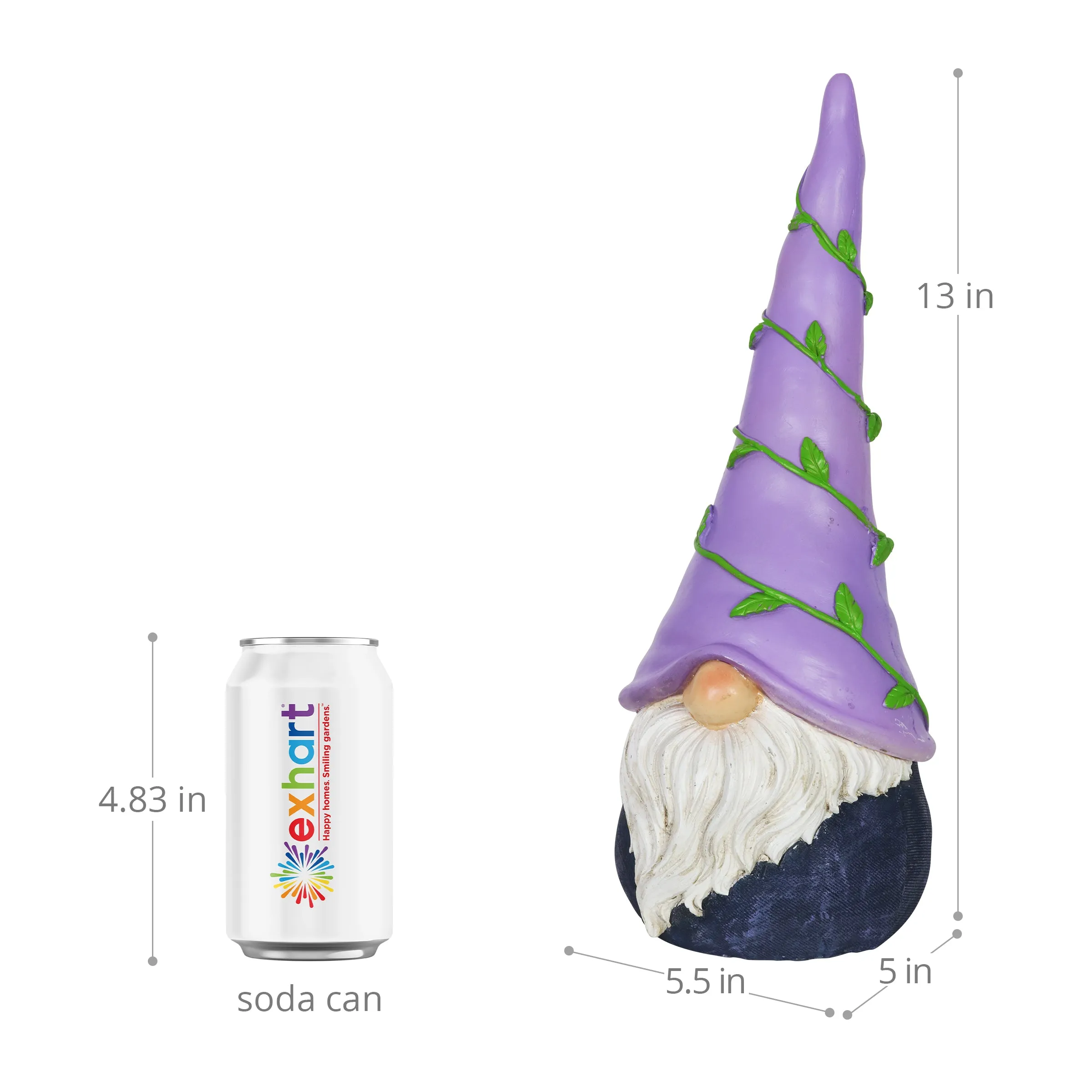 Solar Can't See Hat Gnome with Illuminating Purple Vine Gnome Hat, 13 Inch