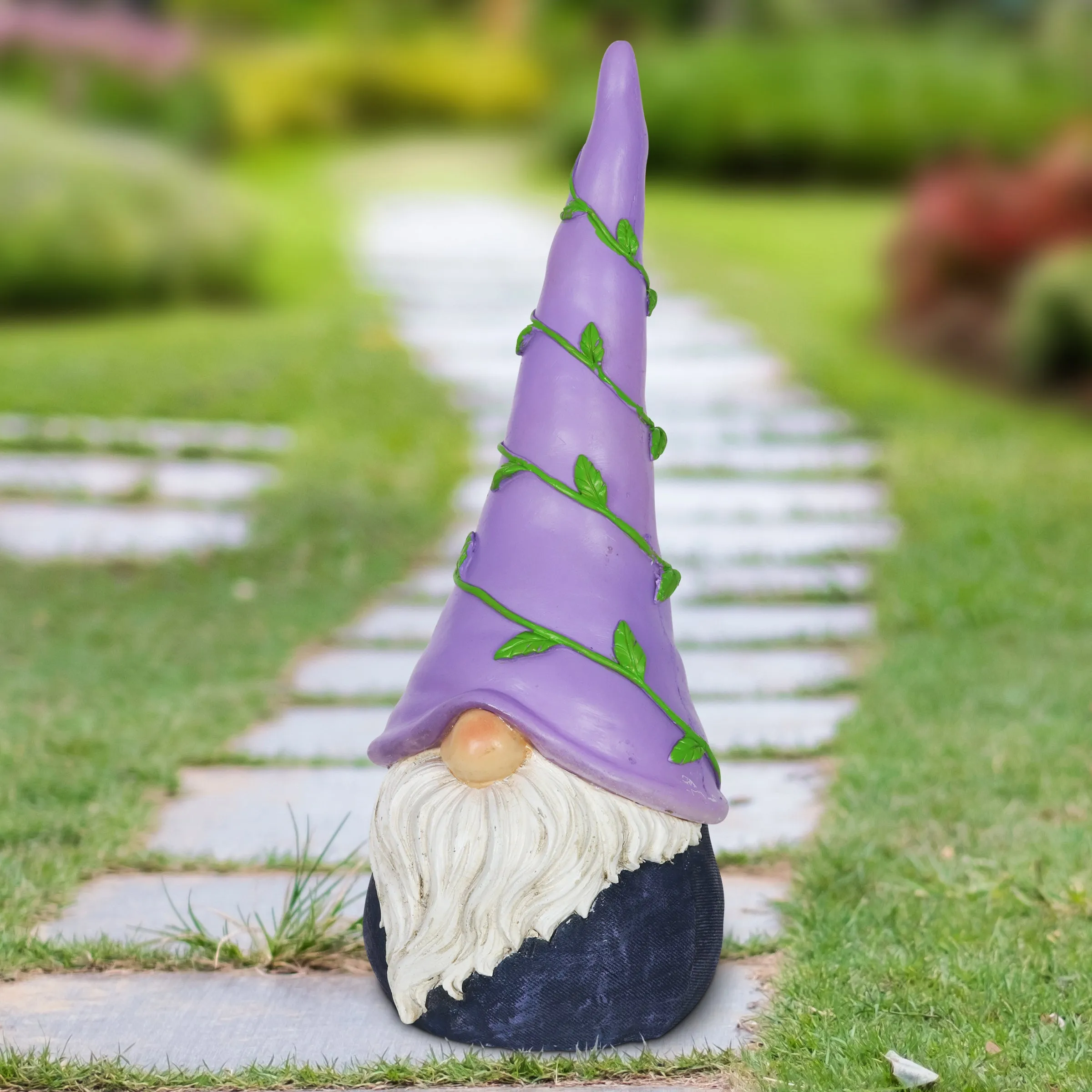 Solar Can't See Hat Gnome with Illuminating Purple Vine Gnome Hat, 13 Inch