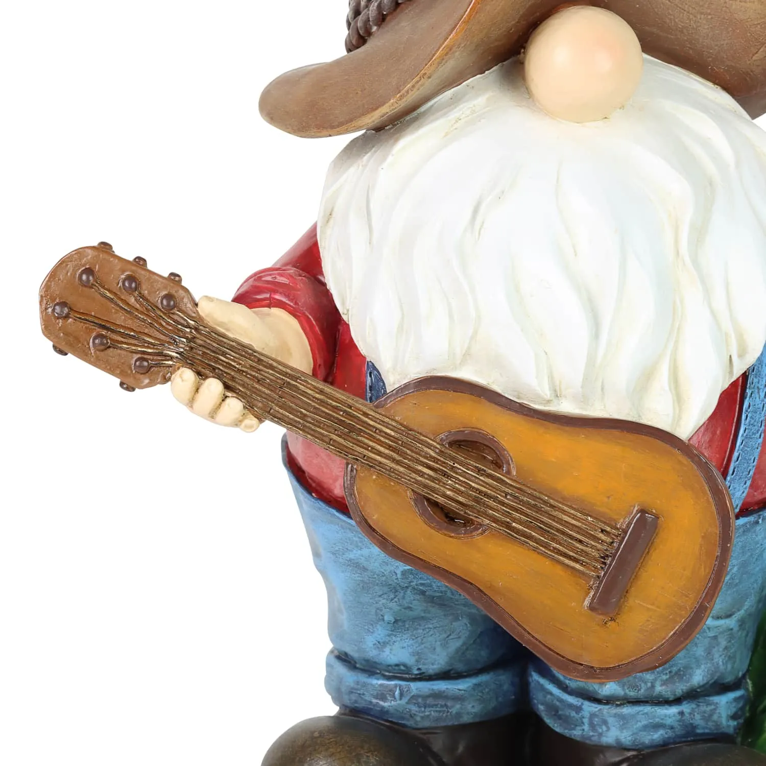 Solar Cowboy Gnome Statue with Guitar and Glowing Bottle, 9 x 5 x 11 Inches