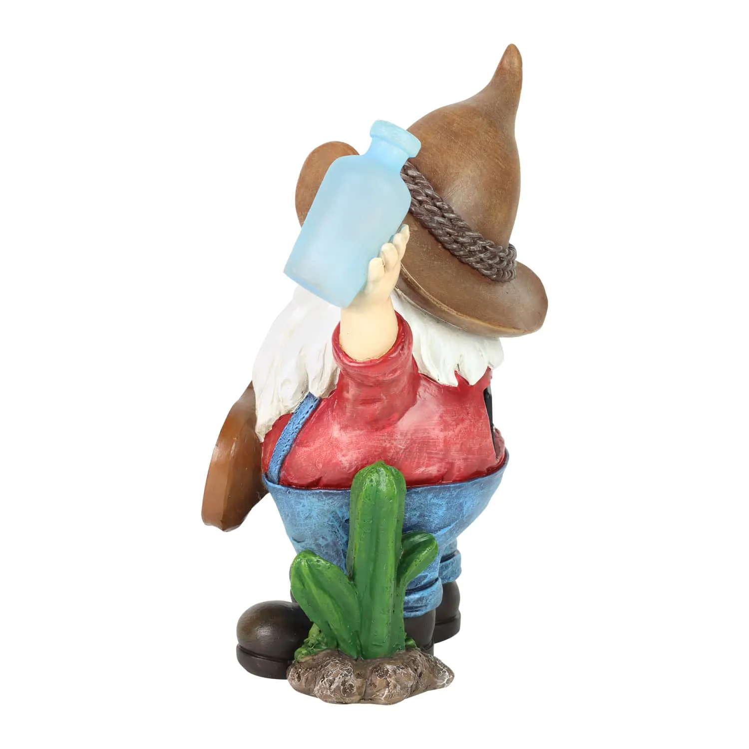 Solar Cowboy Gnome Statue with Guitar and Glowing Bottle, 9 x 5 x 11 Inches