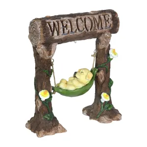 Solar Dog in a Welcome Hammock Hand Painted Garden Statuary, 9.5 by 10.5 Inches