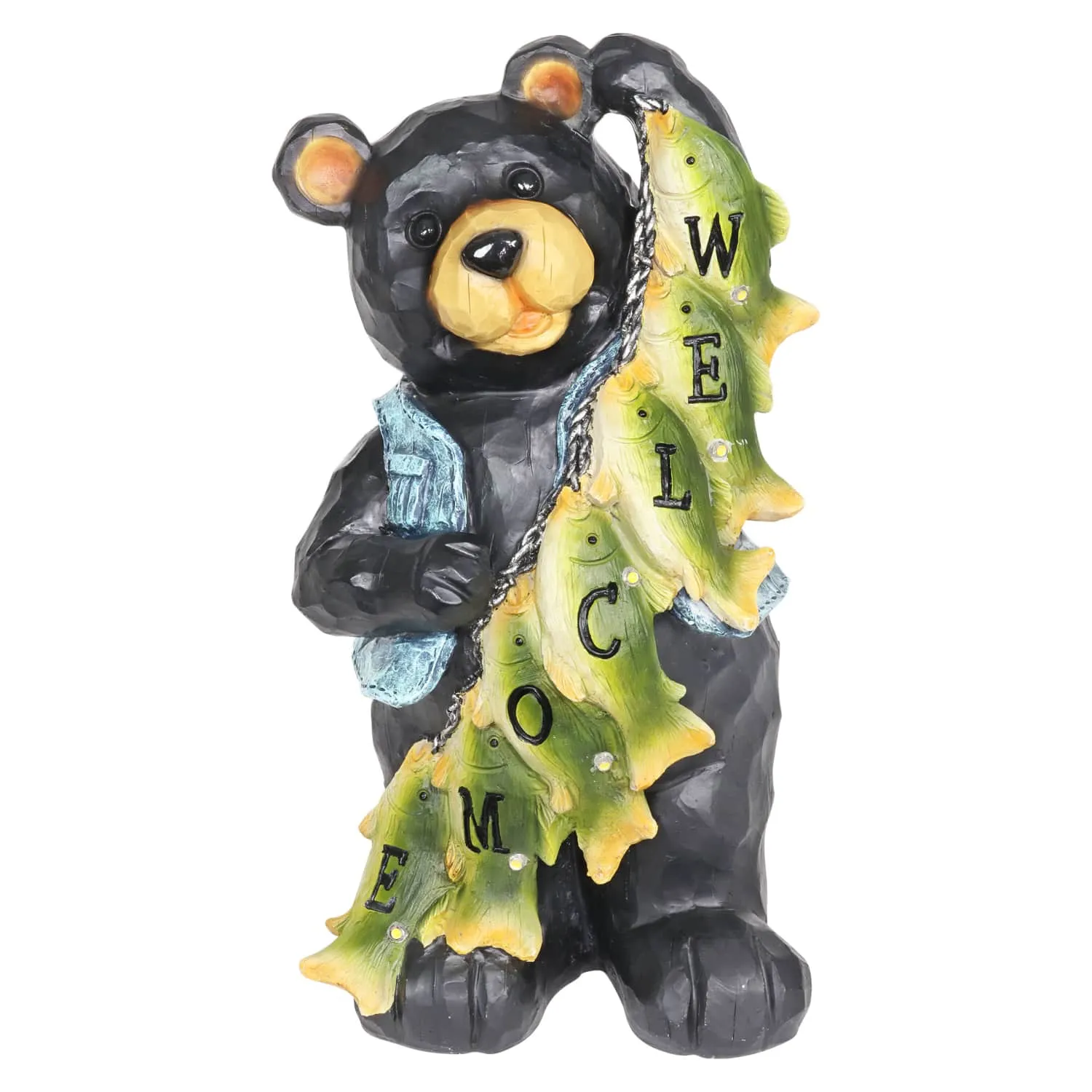 Solar Fish Stringing Welcome Bear, 13 Inch
